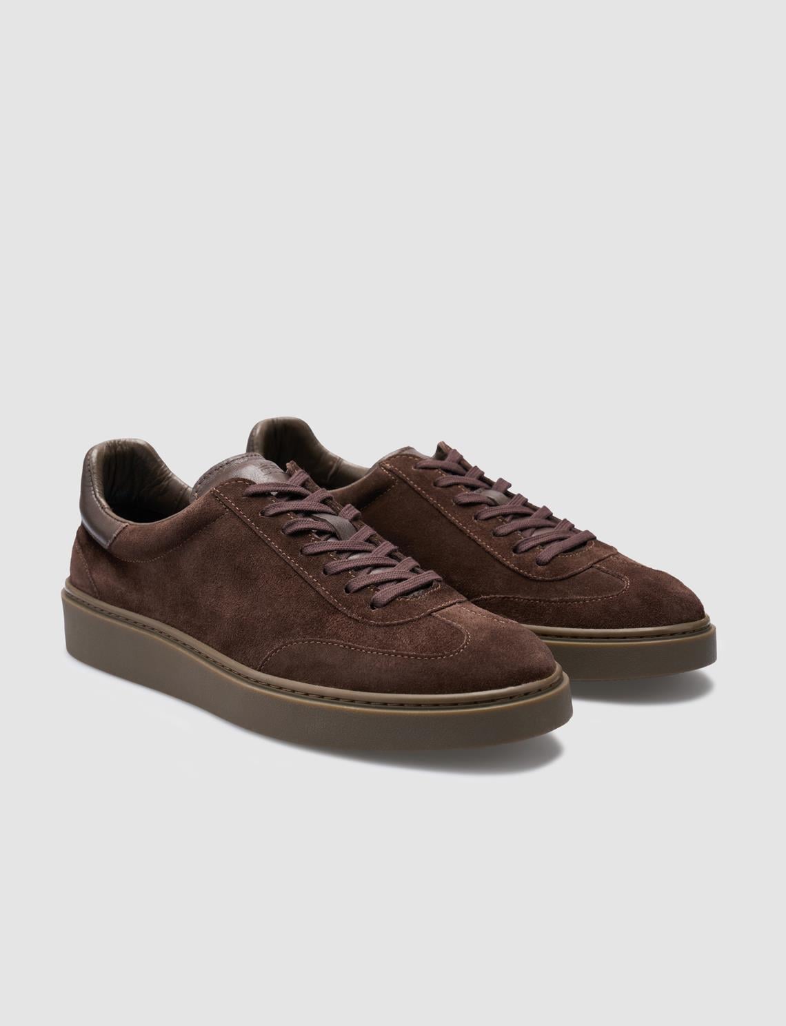 100% Genuine Leather Brown Suede Men's Athletic Shoes