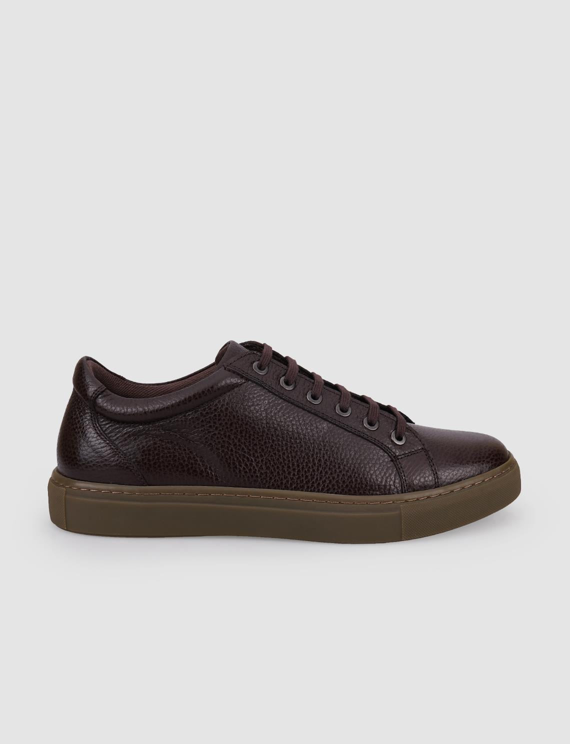 100% Genuine Leather Brown Lace-up Men's Sneaker