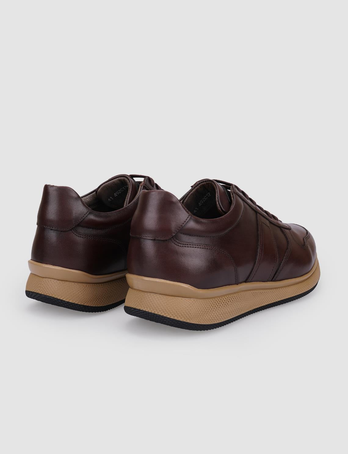 100% Genuine Leather Brown Lace-up Men's Athletic Shoes