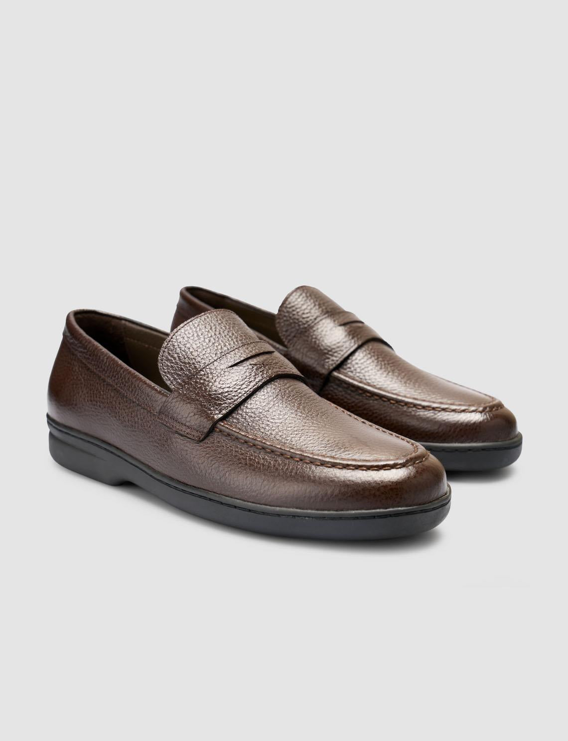 100% Genuine Leather Dark Brown Plain Men's Loafer