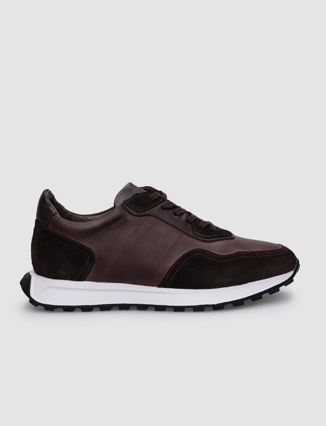 100% Genuine Leather Brown Lace-up Men's Sneaker