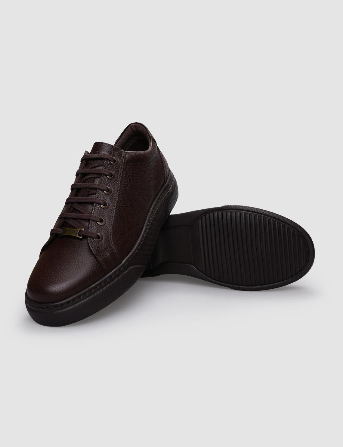 100% Genuine Leather Brown Lace-up Men's Sneaker