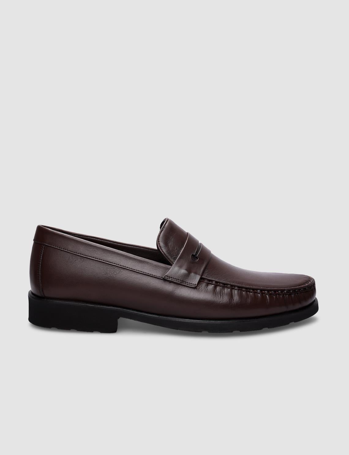 100% Genuine Leather Brown Laceless Men's Casual Shoes