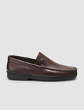 100% Genuine Leather Brown Loafer Shoes with Stitching Detail