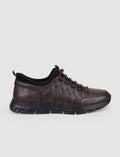 100% Genuine Leather Brown Clip-Lace Men's Casual Shoes