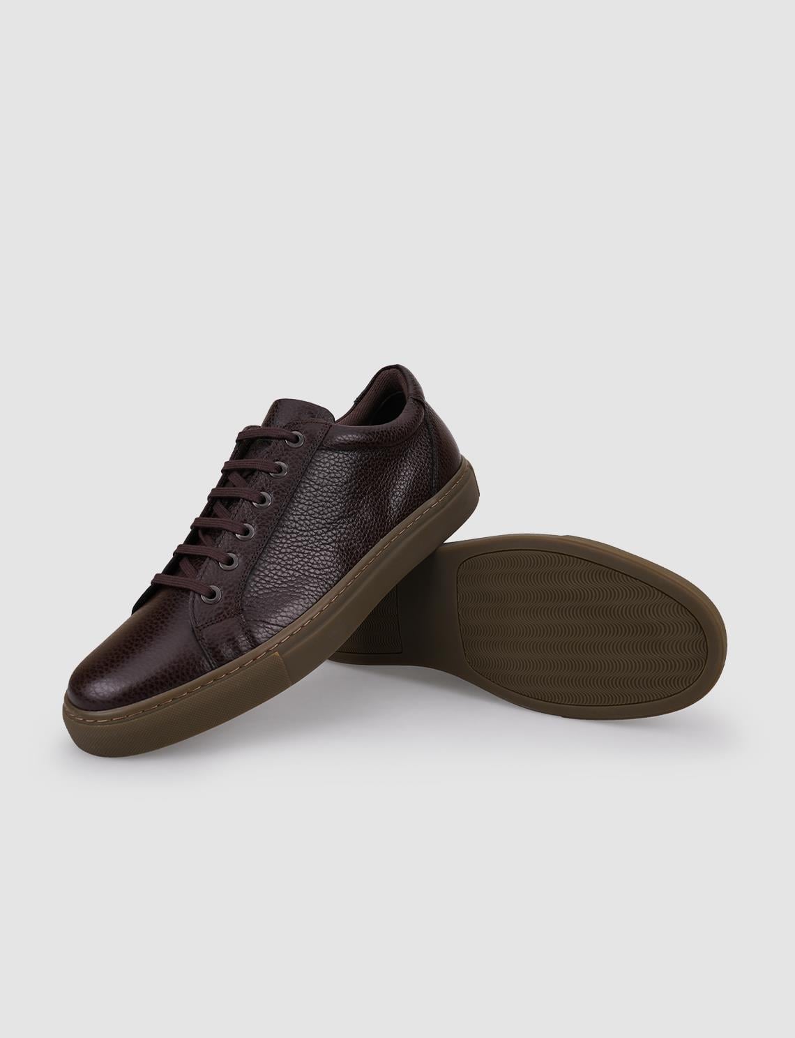 100% Genuine Leather Brown Lace-up Men's Sneaker