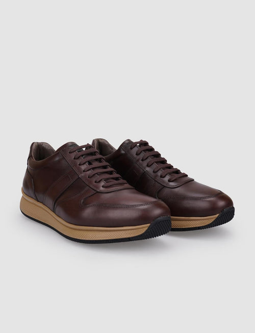 100% Genuine Leather Brown Lace-up Men's Athletic Shoes