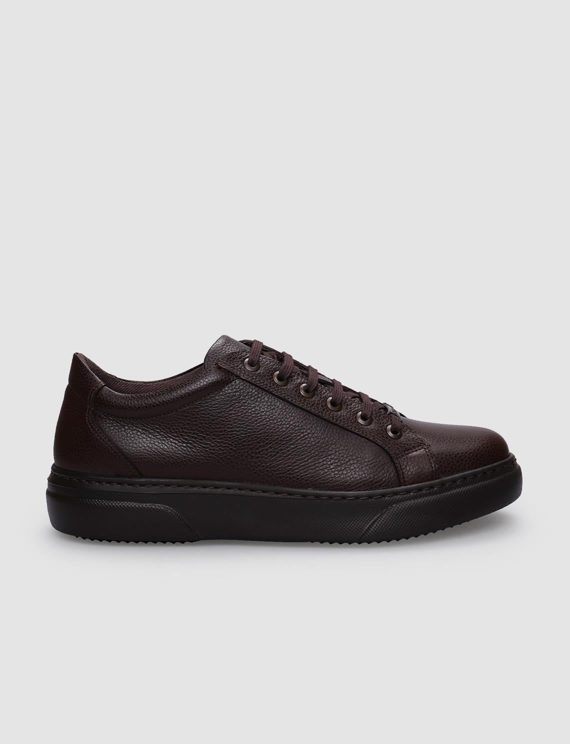 100% Genuine Leather Brown Lace-up Men's Sneaker