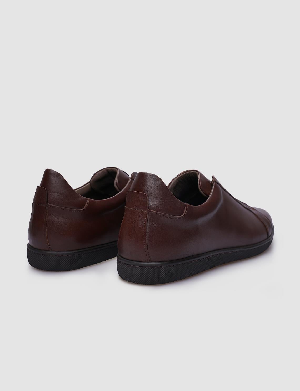 100% Genuine Leather Brown Elasticated Men's Sneaker