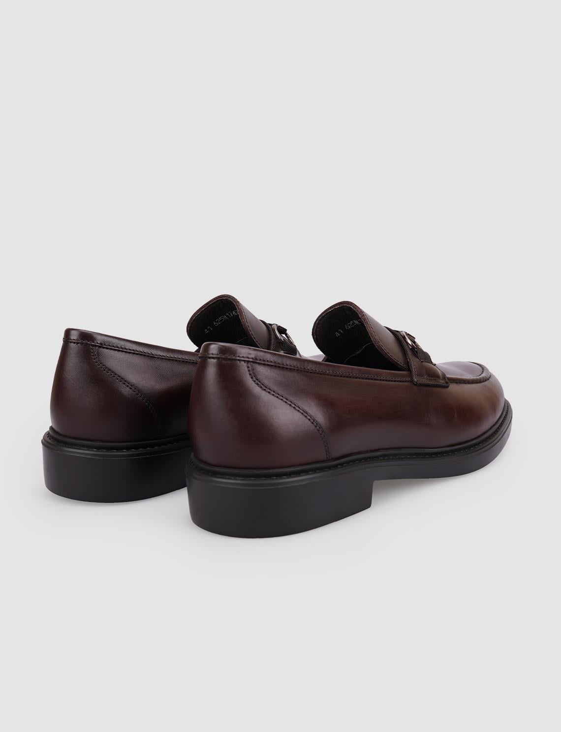 100% Genuine Leather Brown Buckle Men's Loafer