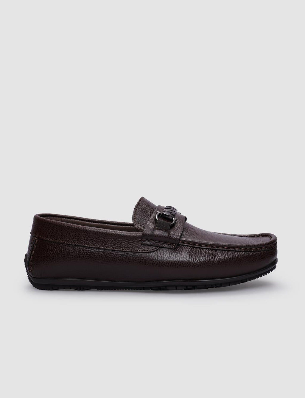 100% Genuine Leather Brown Buckle Men's Loafer