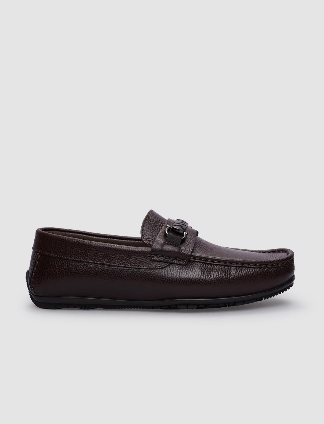 100% Genuine Leather Brown Buckle Men's Loafer