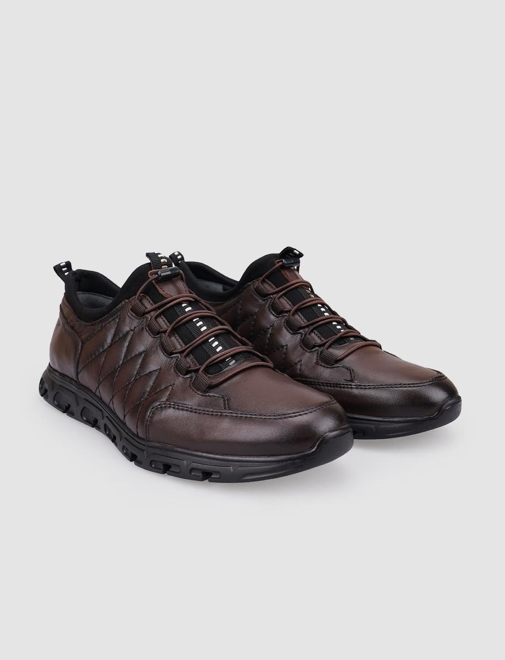 100% Genuine Leather Brown Clip-Lace Men's Casual Shoes