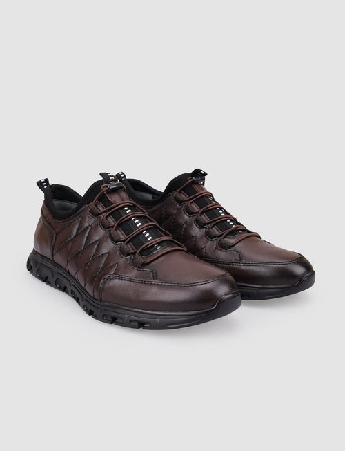100% Genuine Leather Brown Clip-Lace Men's Casual Shoes
