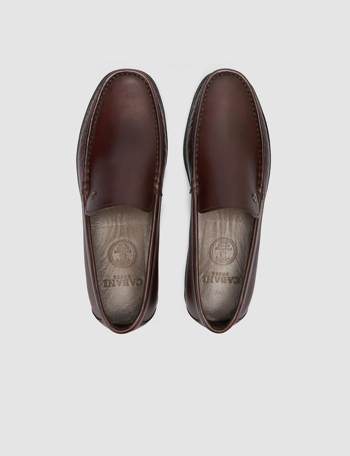 100% Genuine Leather Brown Loafer Shoes with Stitching Detail