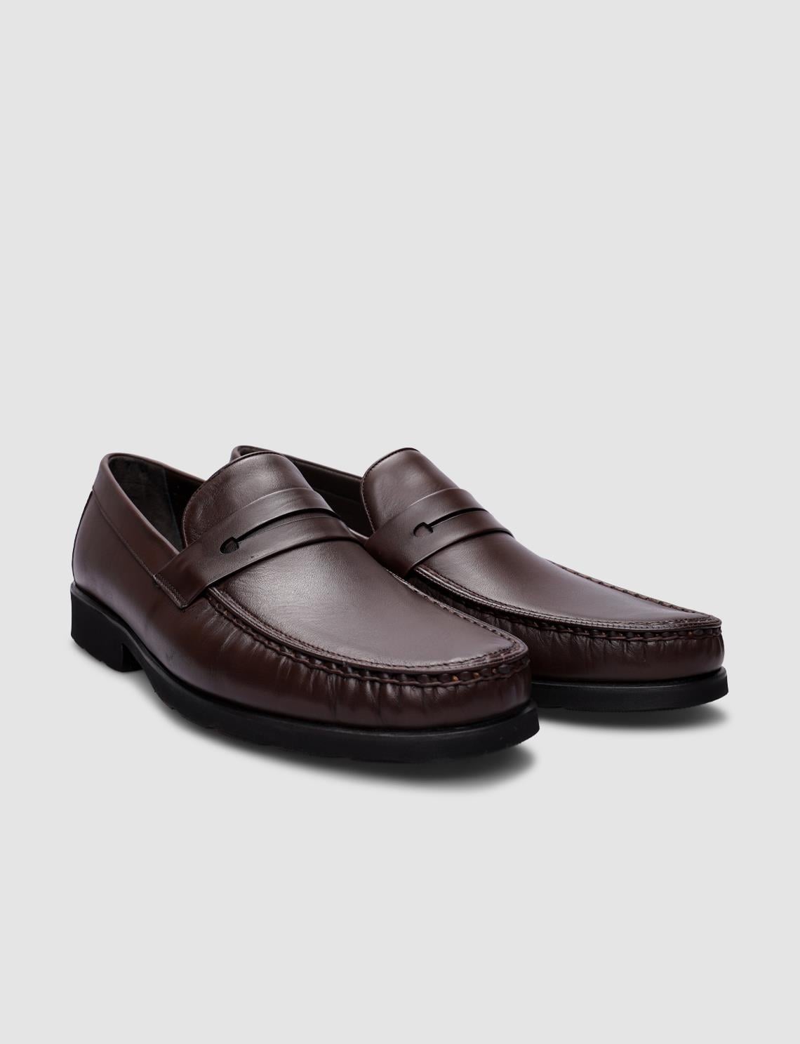 100% Genuine Leather Brown Laceless Men's Casual Shoes