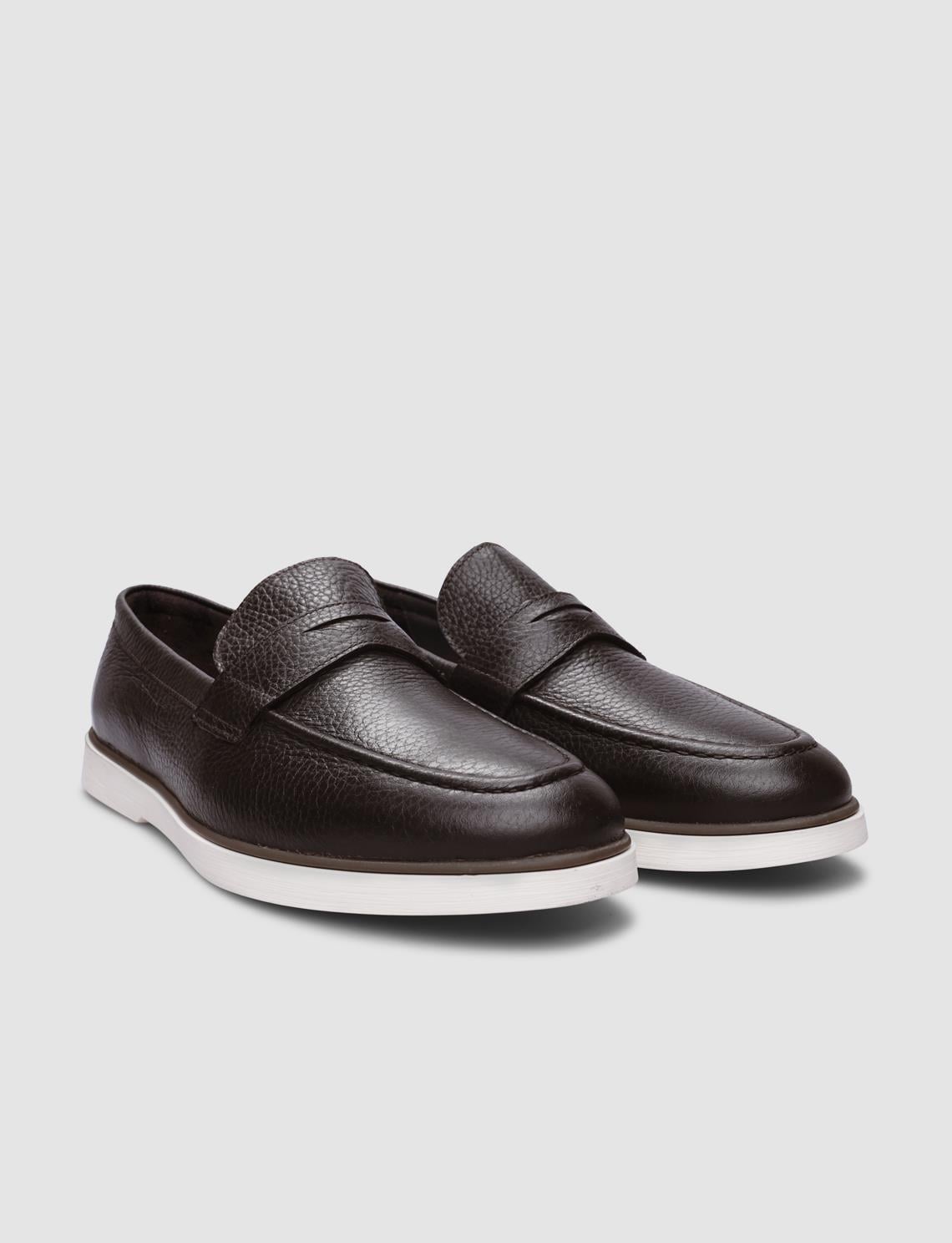 100% Genuine Leather Textured Brown Men's Casual Shoes