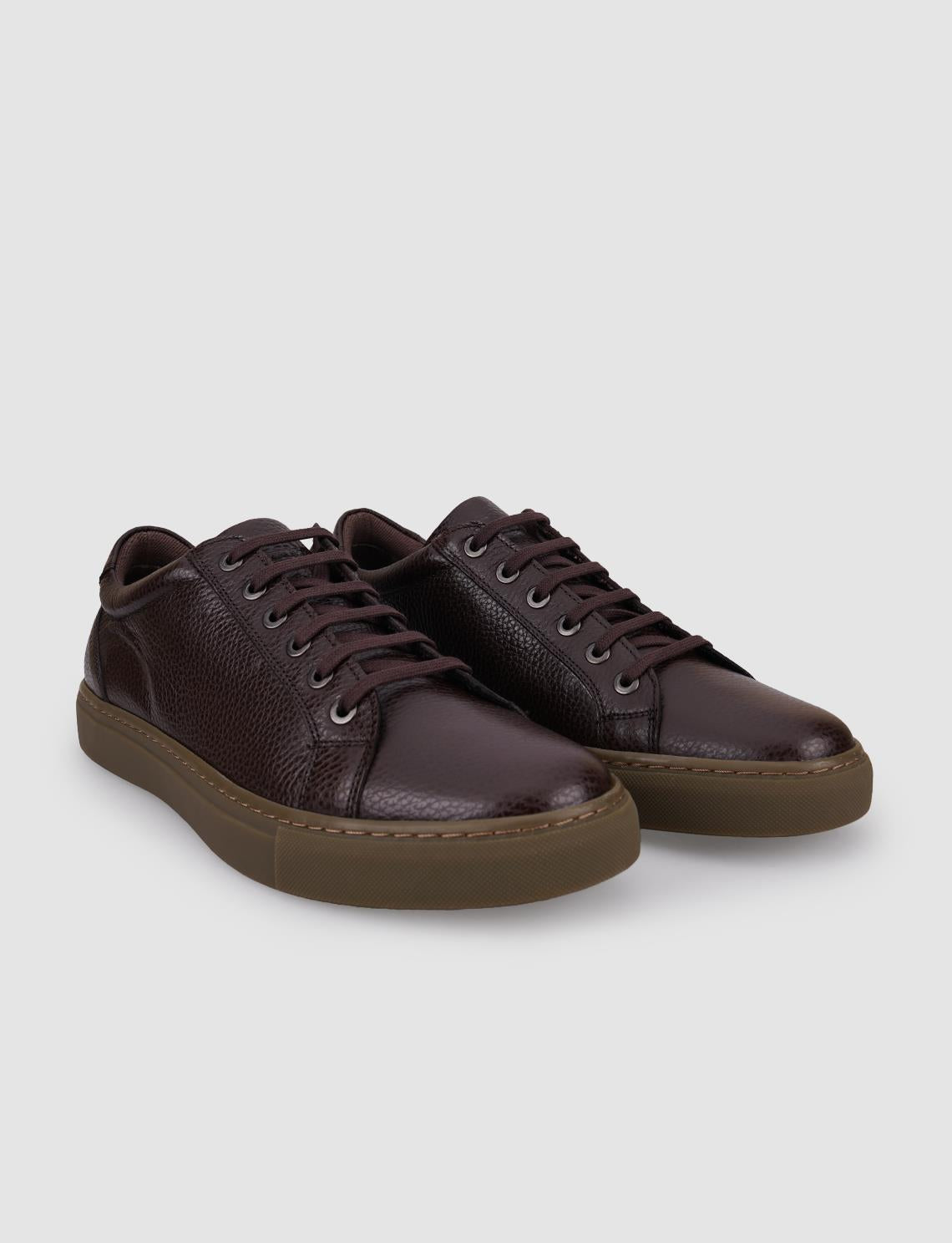 100% Genuine Leather Brown Lace-up Men's Sneaker