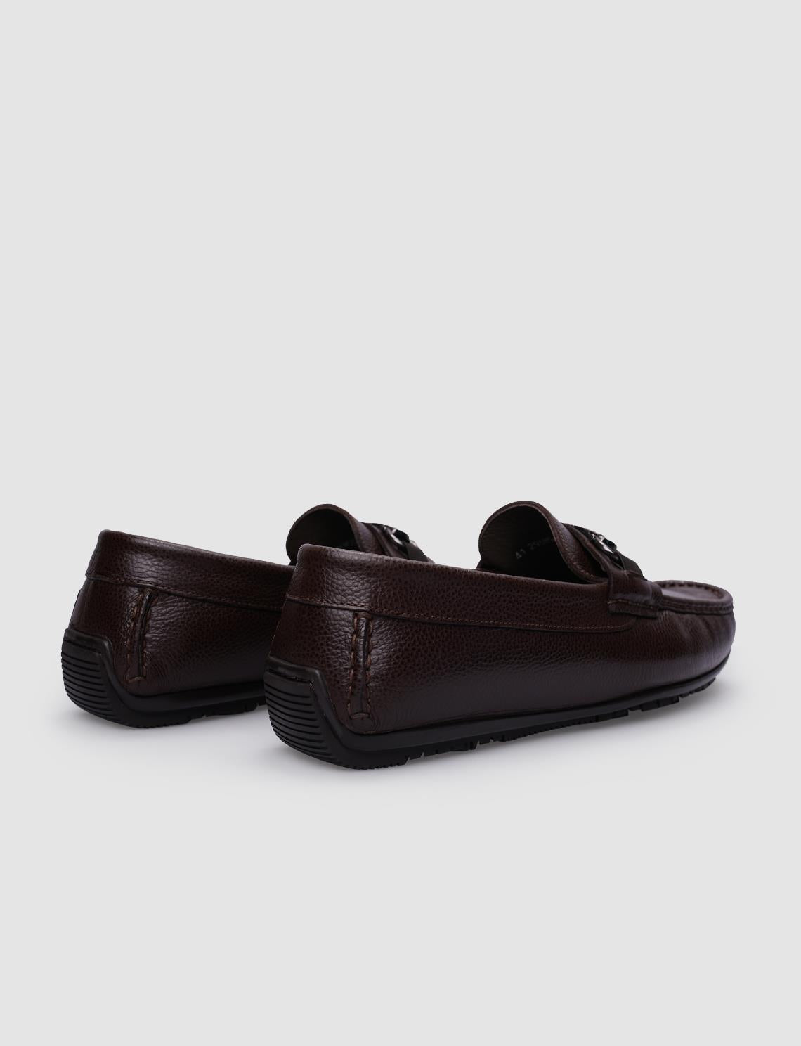 100% Genuine Leather Brown Buckle Men's Loafer