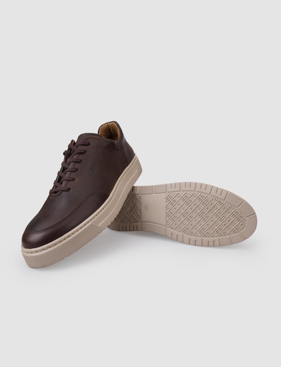 100% Genuine Leather Brown Lace-up Men's Athletic Shoes