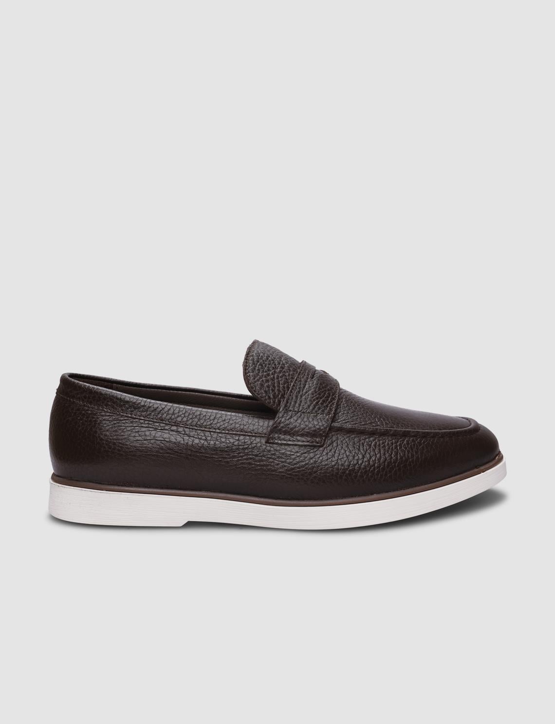 100% Genuine Leather Textured Brown Men's Casual Shoes
