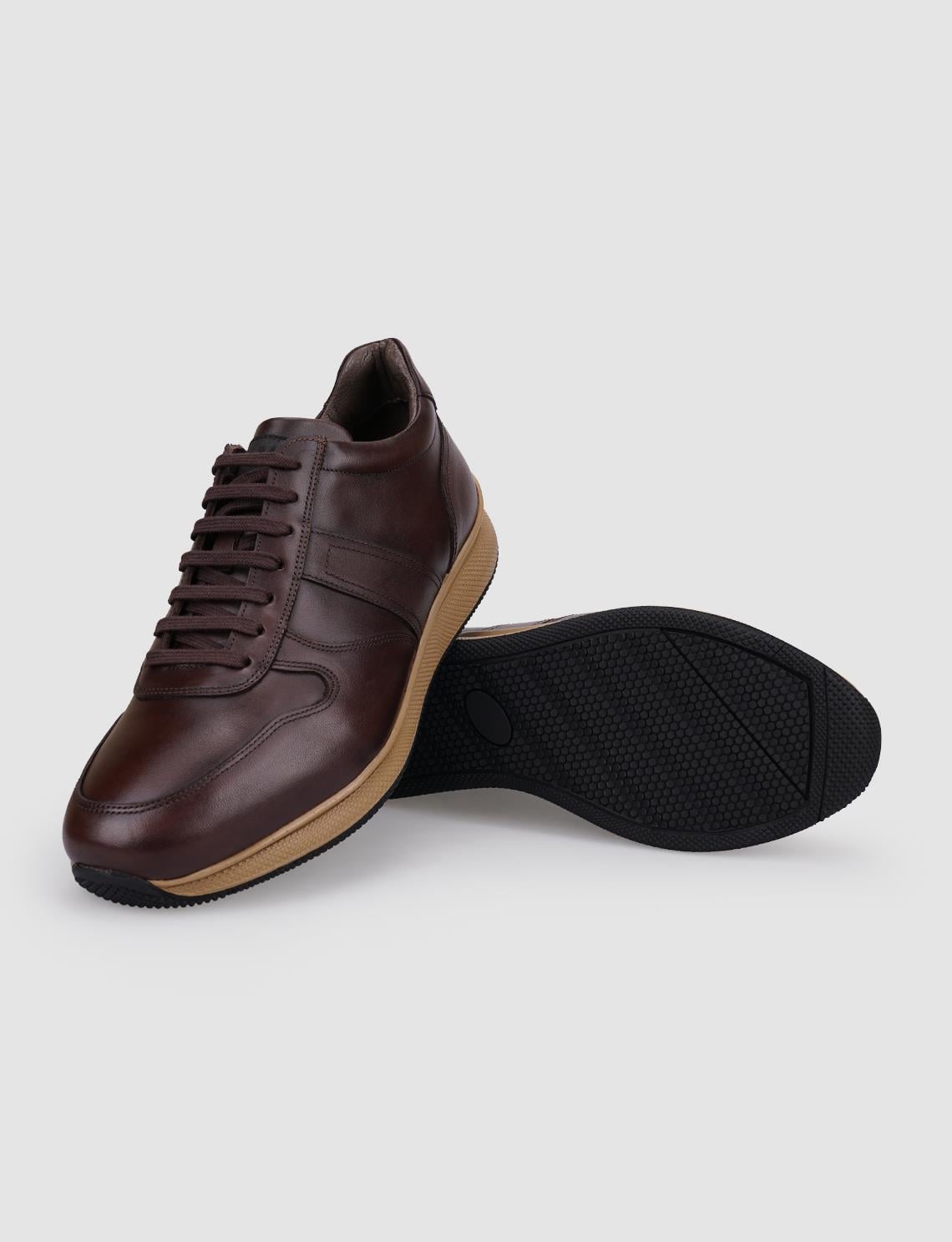 100% Genuine Leather Brown Lace-up Men's Athletic Shoes