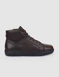 100% Genuine Leather Brown Fur-Lined Zippered Lace-Up Men's Boots