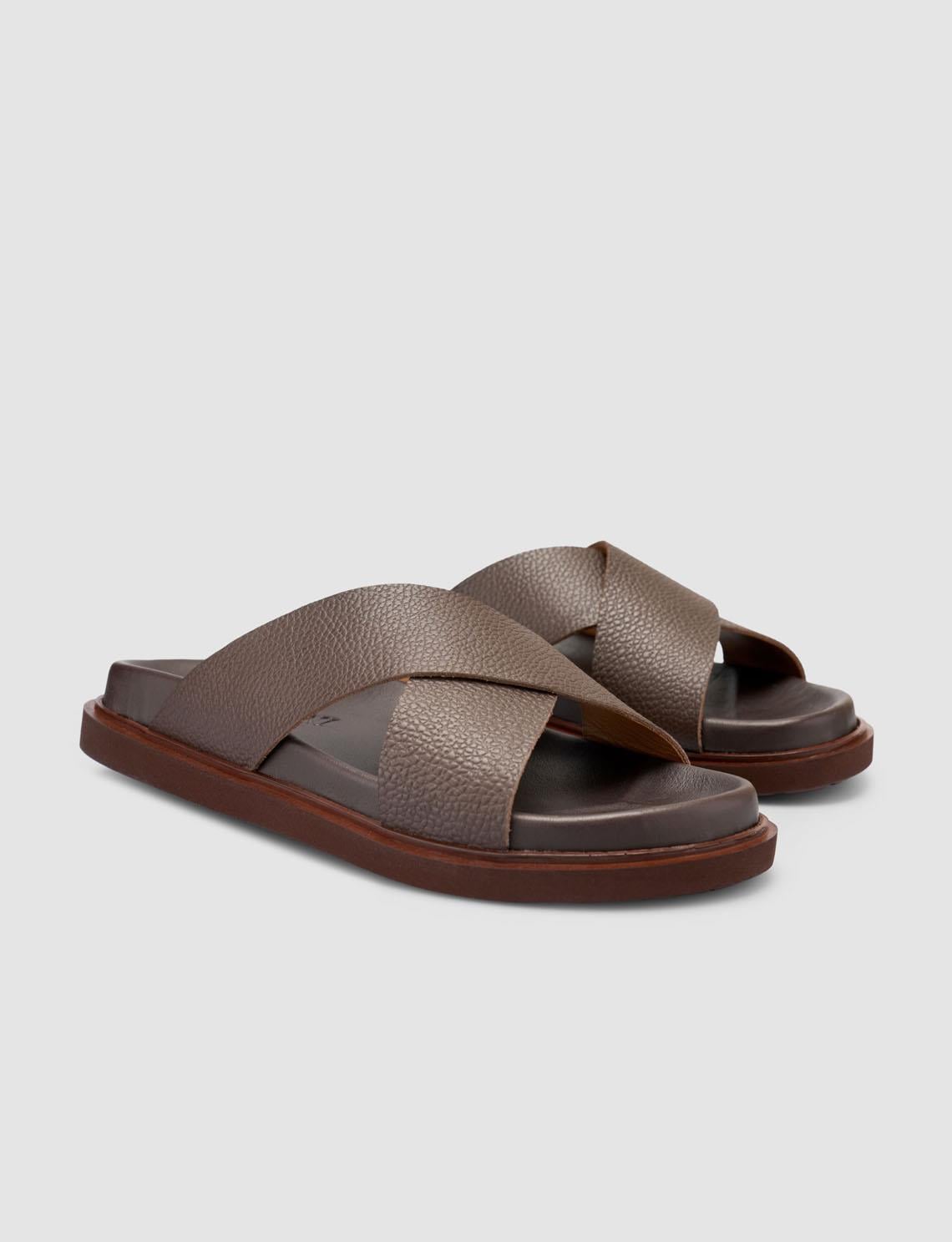 100% Genuine Leather Brown Men's Slippers