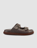 100% Genuine Leather Crocodile Pattern Brown Men's Slippers