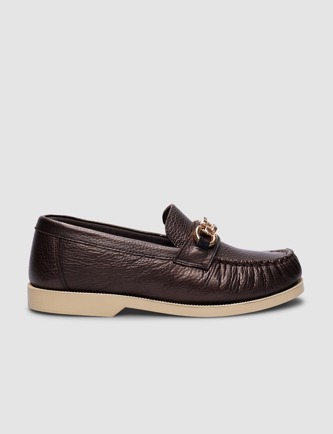 100% Genuine Leather Buckle Brown Women's Casual Shoes