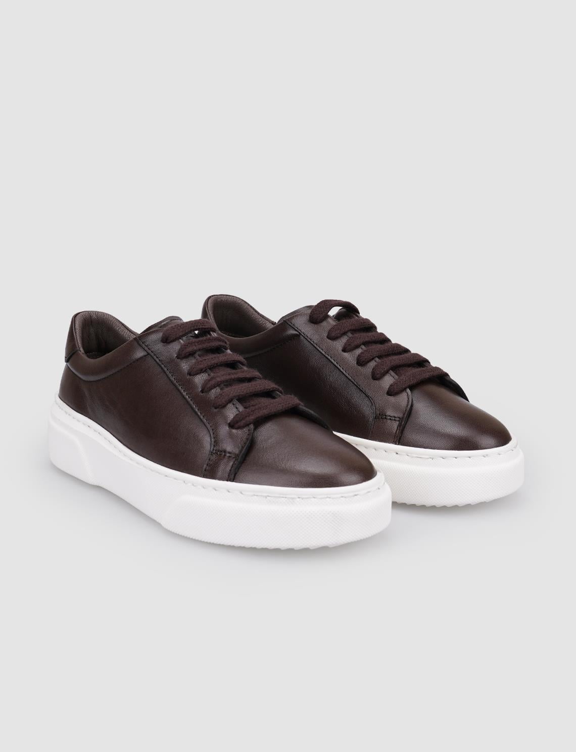 100% Genuine Leather Brown Lace-up Women's Shoes