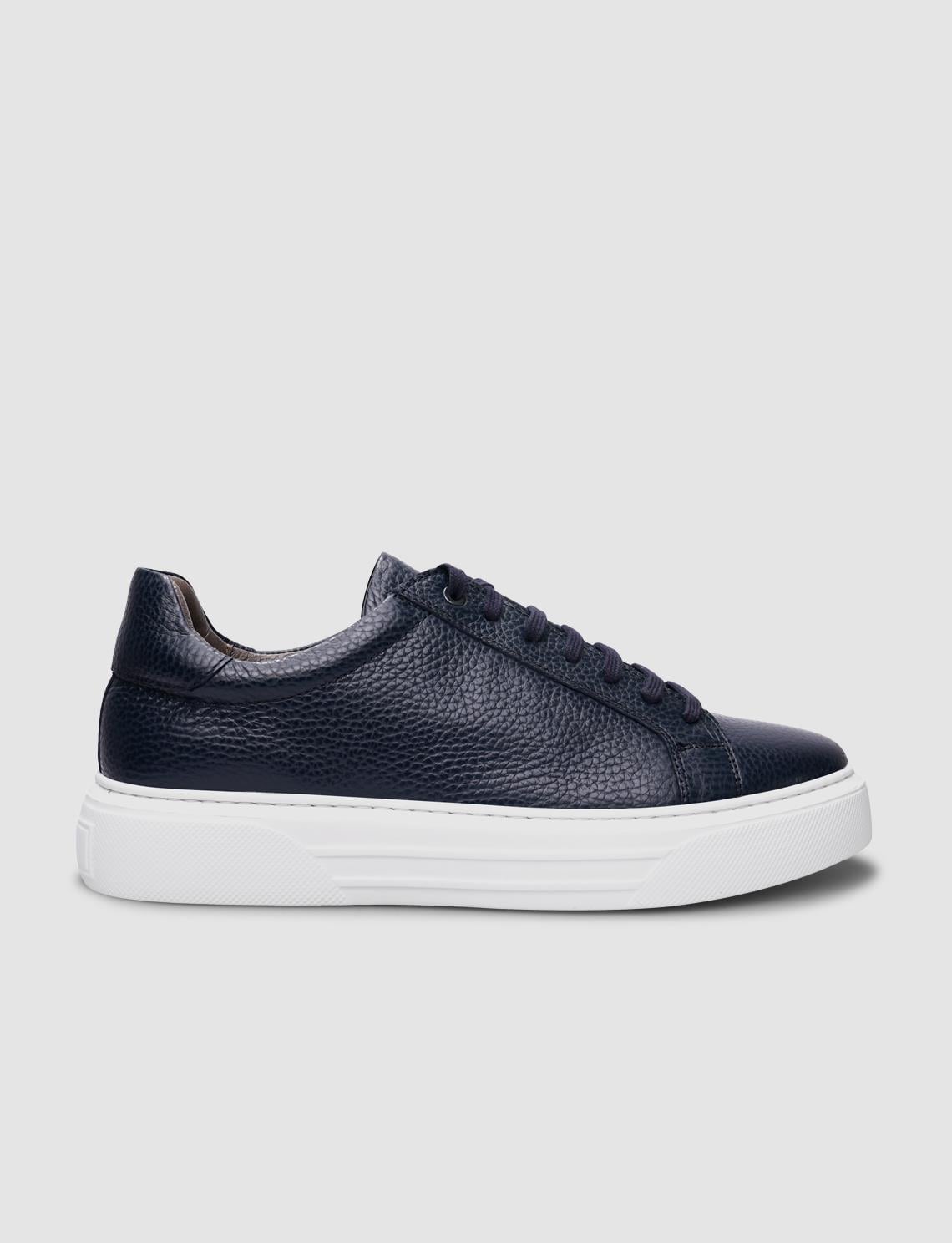 100% Genuine Leather Navy Blue Lace-up Men's Shoes