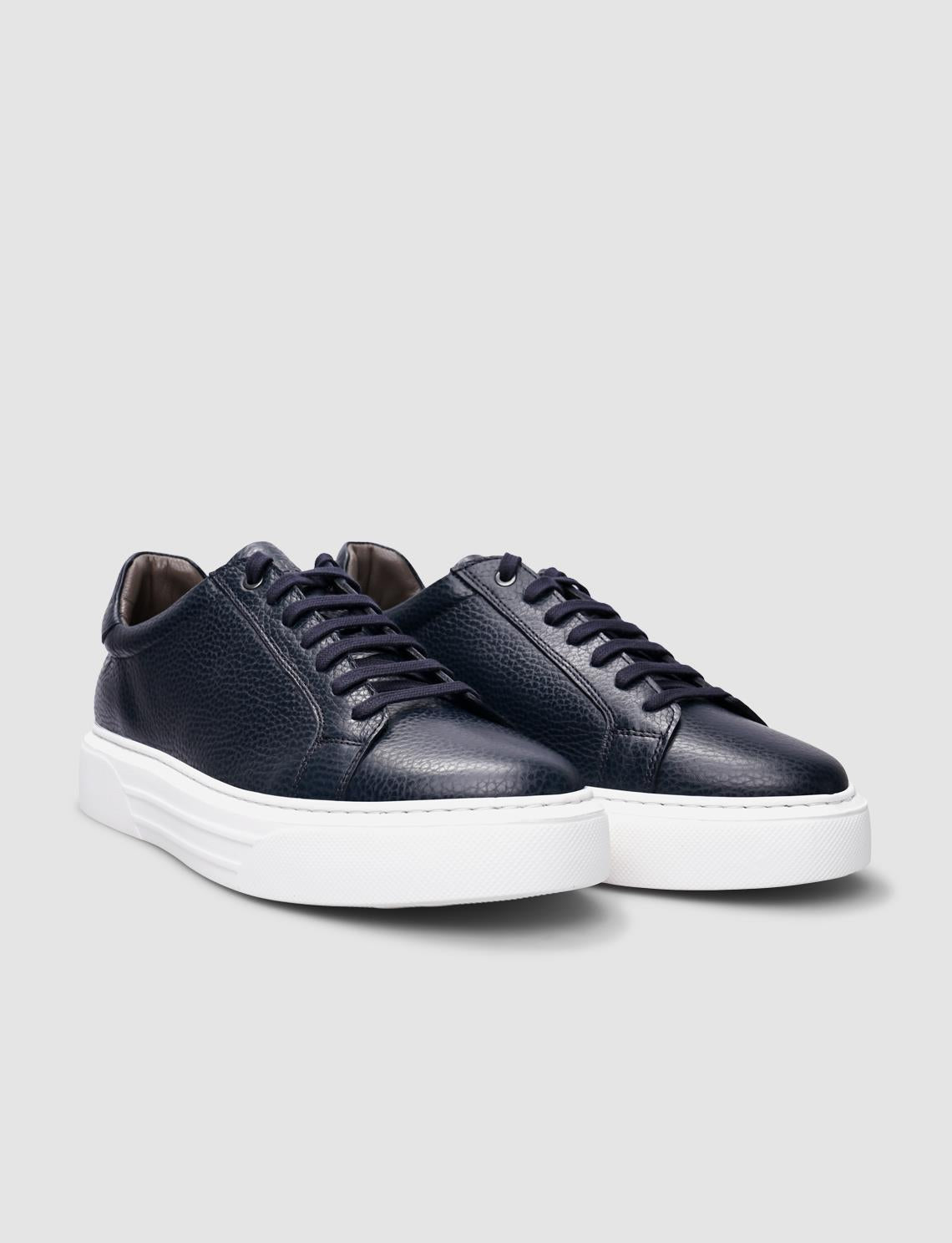 100% Genuine Leather Navy Blue Lace-up Men's Shoes
