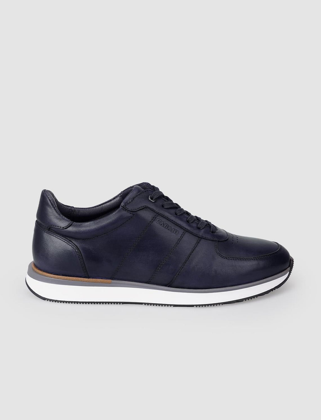 100% Genuine Leather Navy Blue Lace-up Men's Athletic Shoes