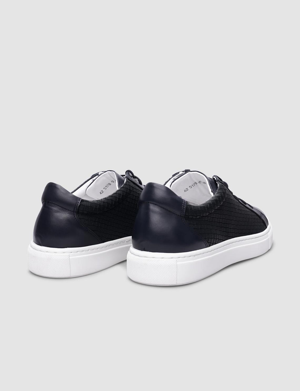 100% Genuine Leather Navy Blue Square Patterned Lace-up Men's Sneaker