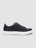 100% Genuine Leather Navy Blue Square Patterned Lace-up Men's Sneaker
