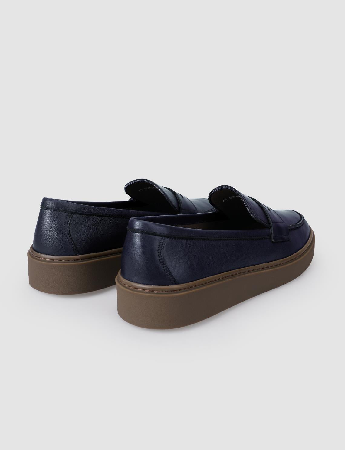 100% Genuine Leather Navy Blue Men's Casual Shoes