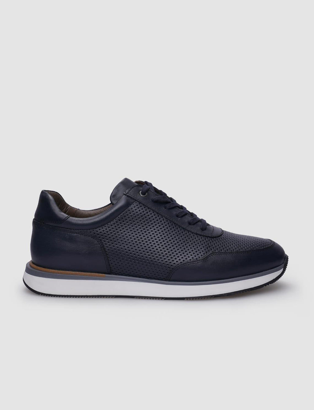 100% Genuine Leather Navy Blue Lace-up Men's Sneaker
