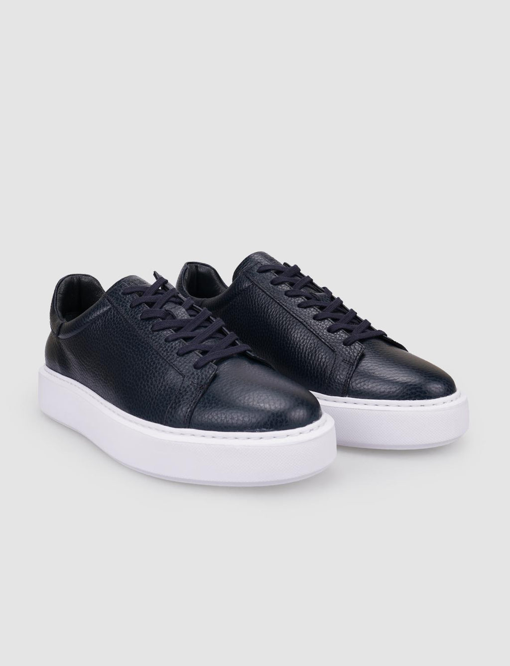 100% Genuine Leather Navy Blue Lace-up Men's Athletic Shoes