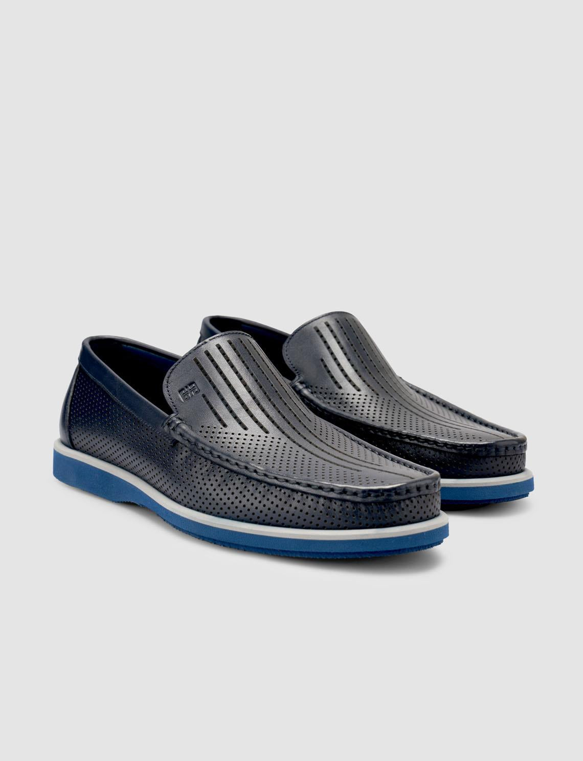 100% Genuine Leather Navy Blue Men's Loafer