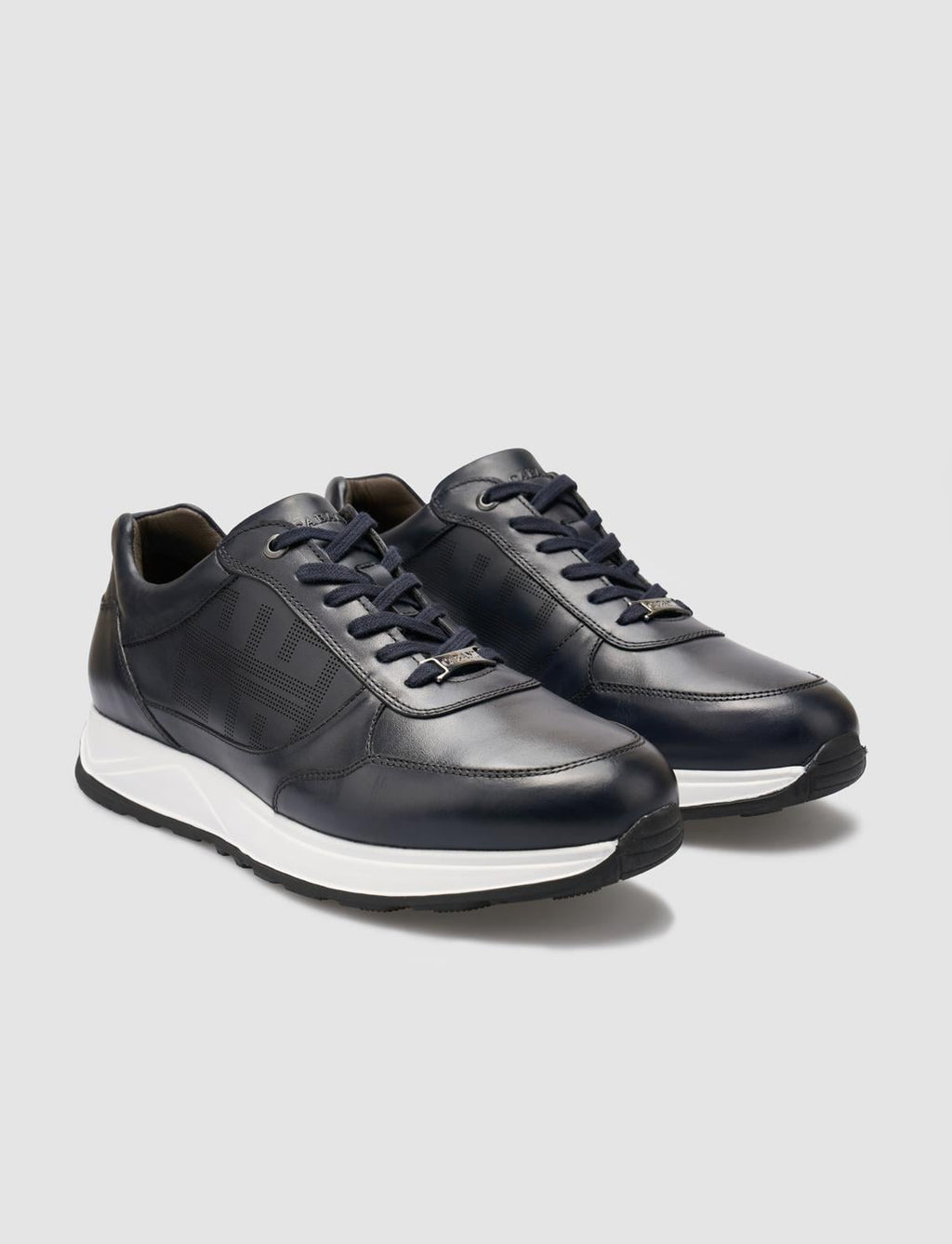 100% Genuine Leather Navy Blue Men's Athletic Shoes