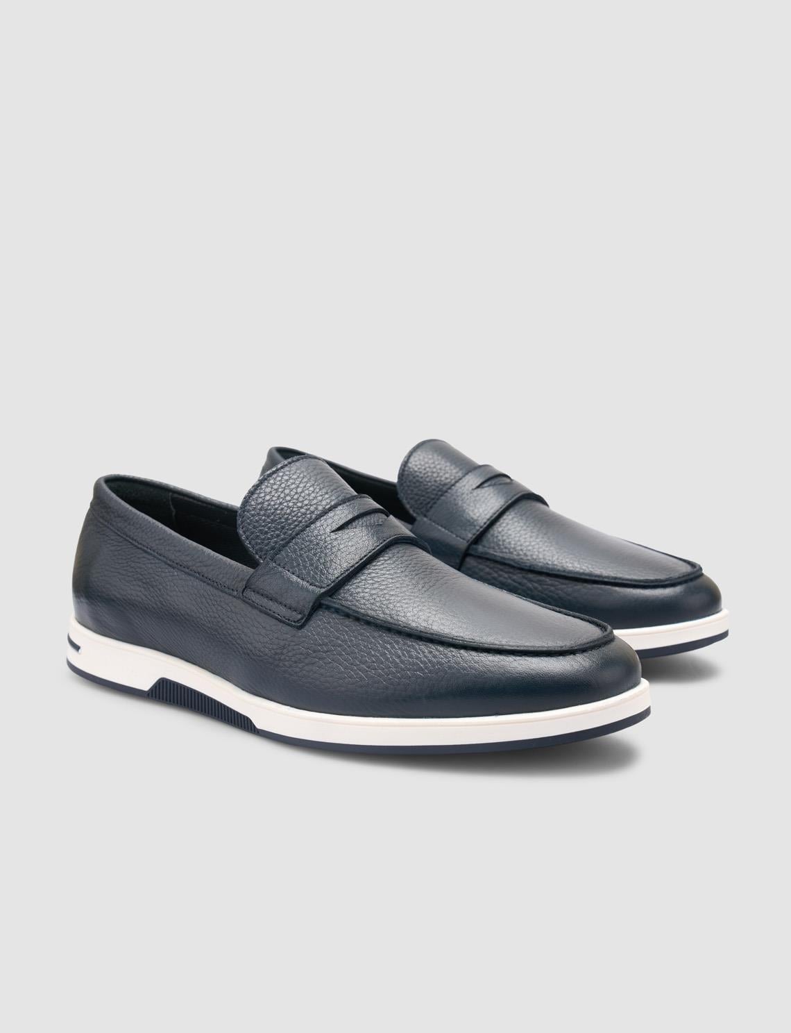 100% Genuine Leather Navy Blue Men's Loafer