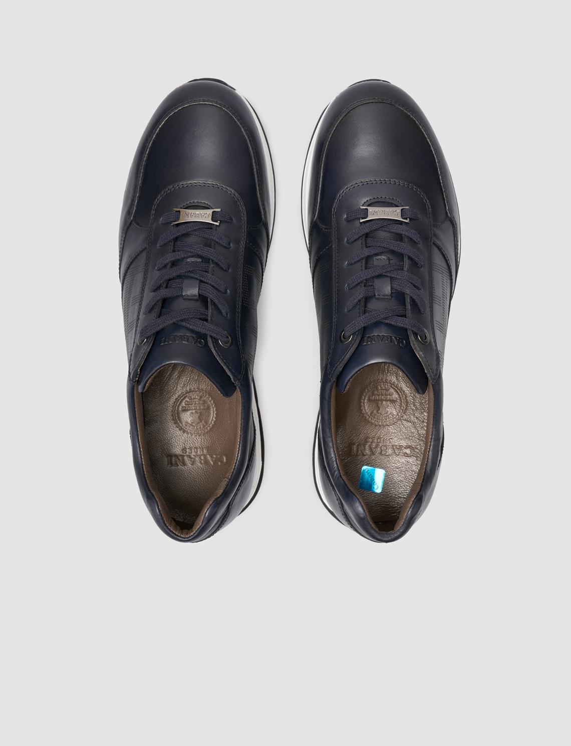 100% Genuine Leather Navy Blue Men's Athletic Shoes