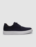 100% Genuine Leather Navy Blue Nubuck Lace-up Men's Sneaker
