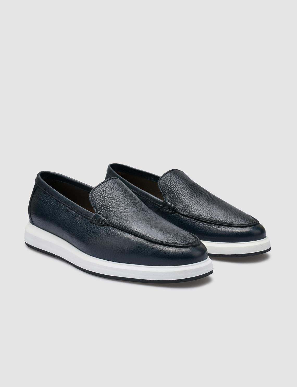 100% Genuine Leather Navy Blue Men's Casual Shoes
