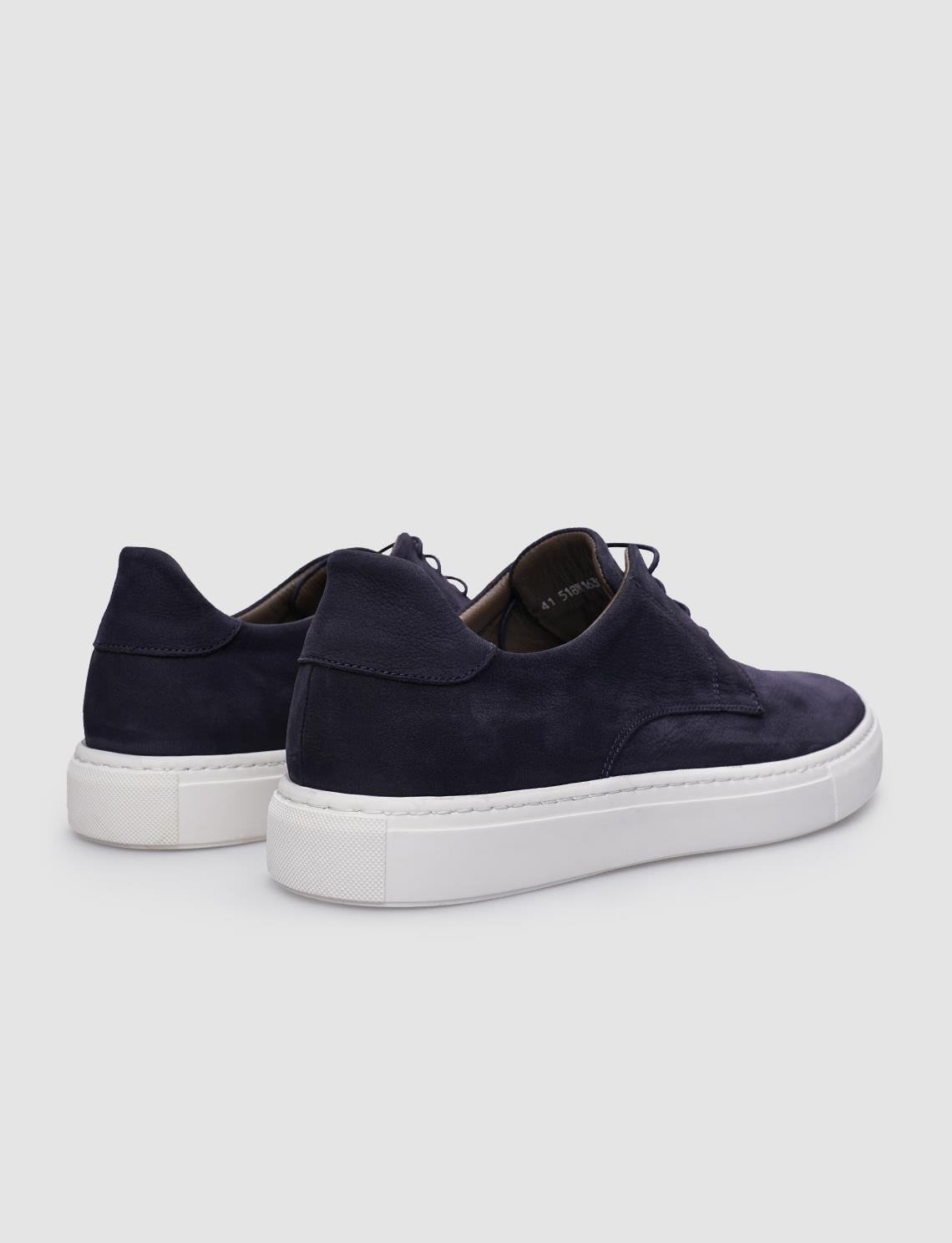 100% Genuine Leather Navy Blue Nubuck Lace-up Men's Sneaker