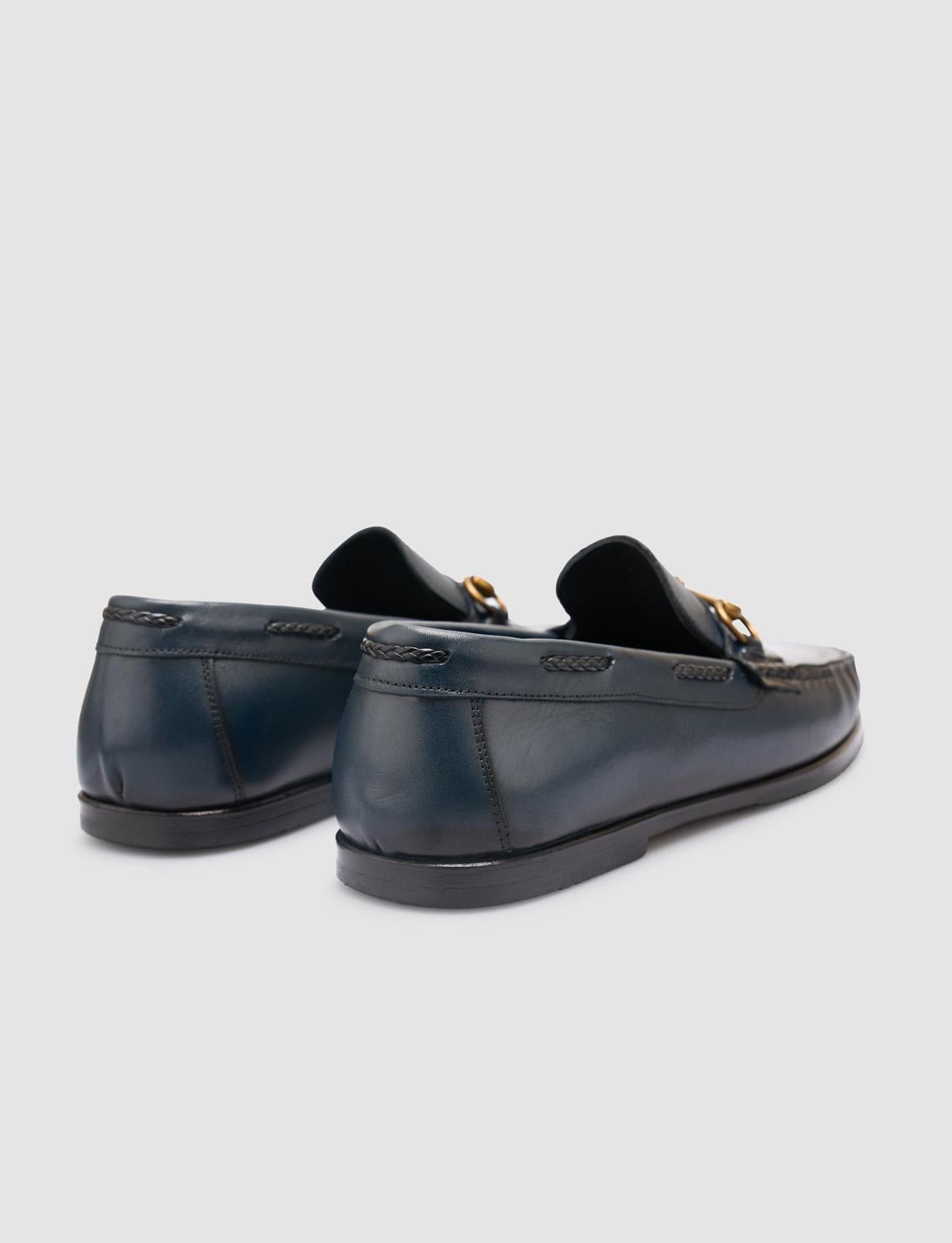 100% Genuine Leather Navy Blue Men's Classic Shoes