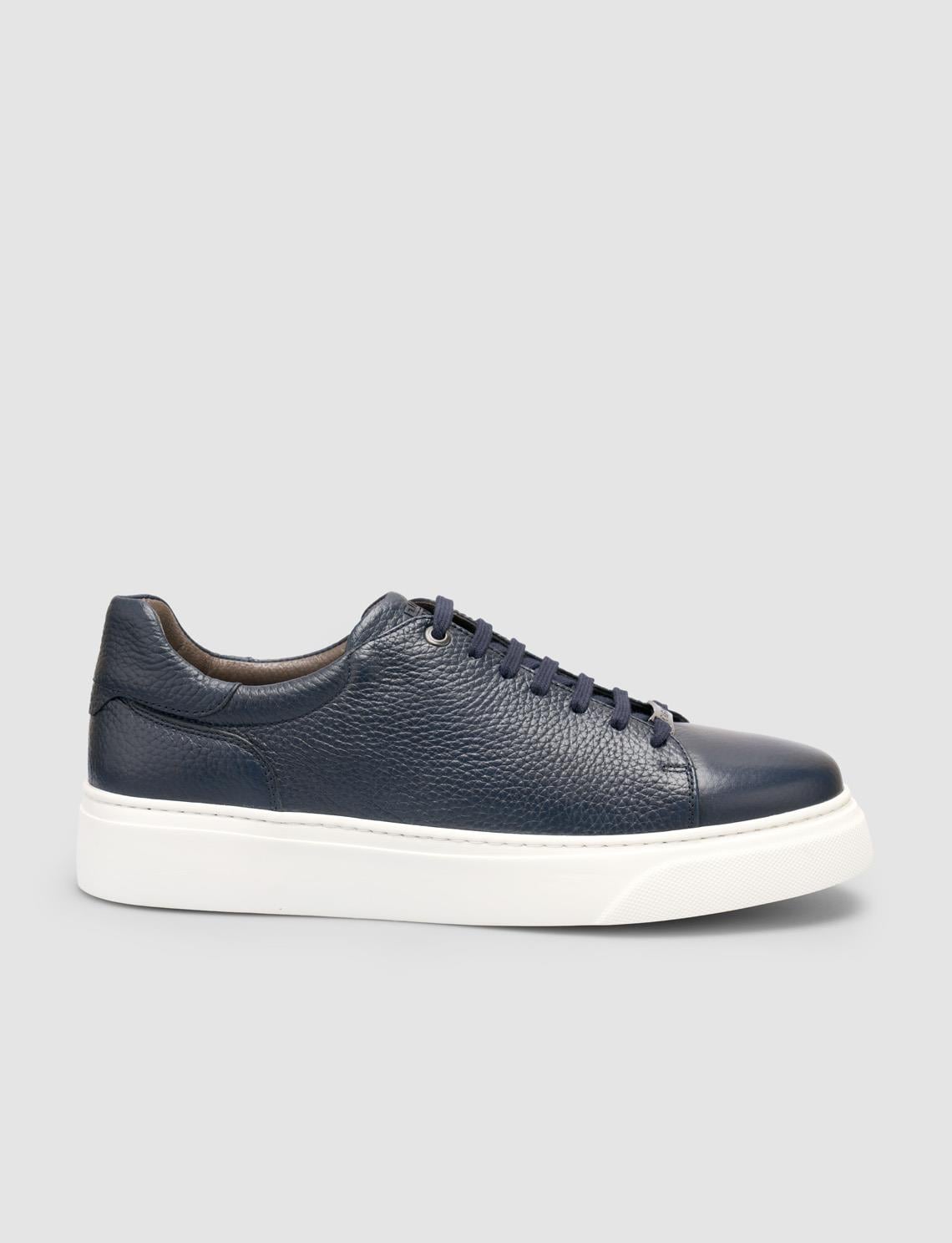 100% Genuine Leather Navy Blue Men's Athletic Shoes