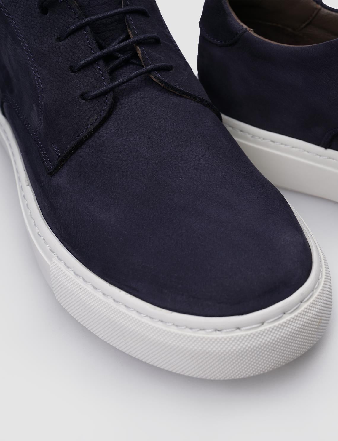100% Genuine Leather Navy Blue Nubuck Lace-up Men's Sneaker