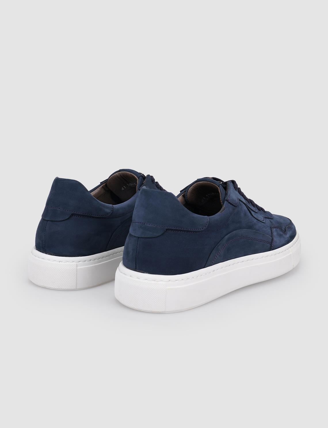 Nubuck Navy Blue Lace-up Men's Athletic Shoes